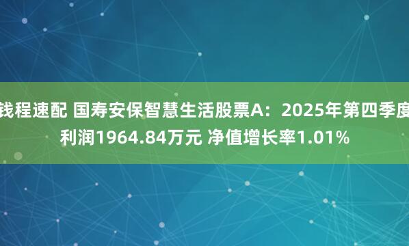 钱程速配 国寿安保智慧生活股票A：2025年第四季度利润1964.84万元 净值增长率1.01%